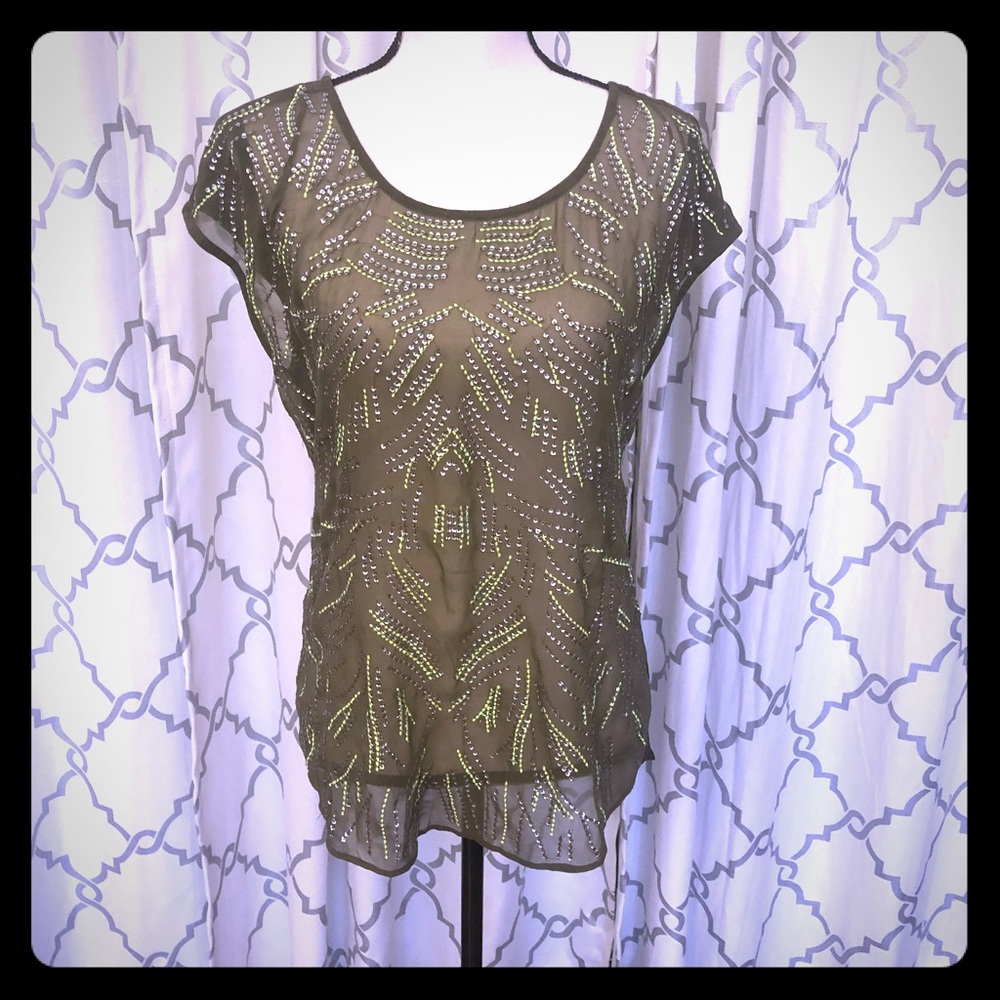 Gorgeous sequins khaki top size L